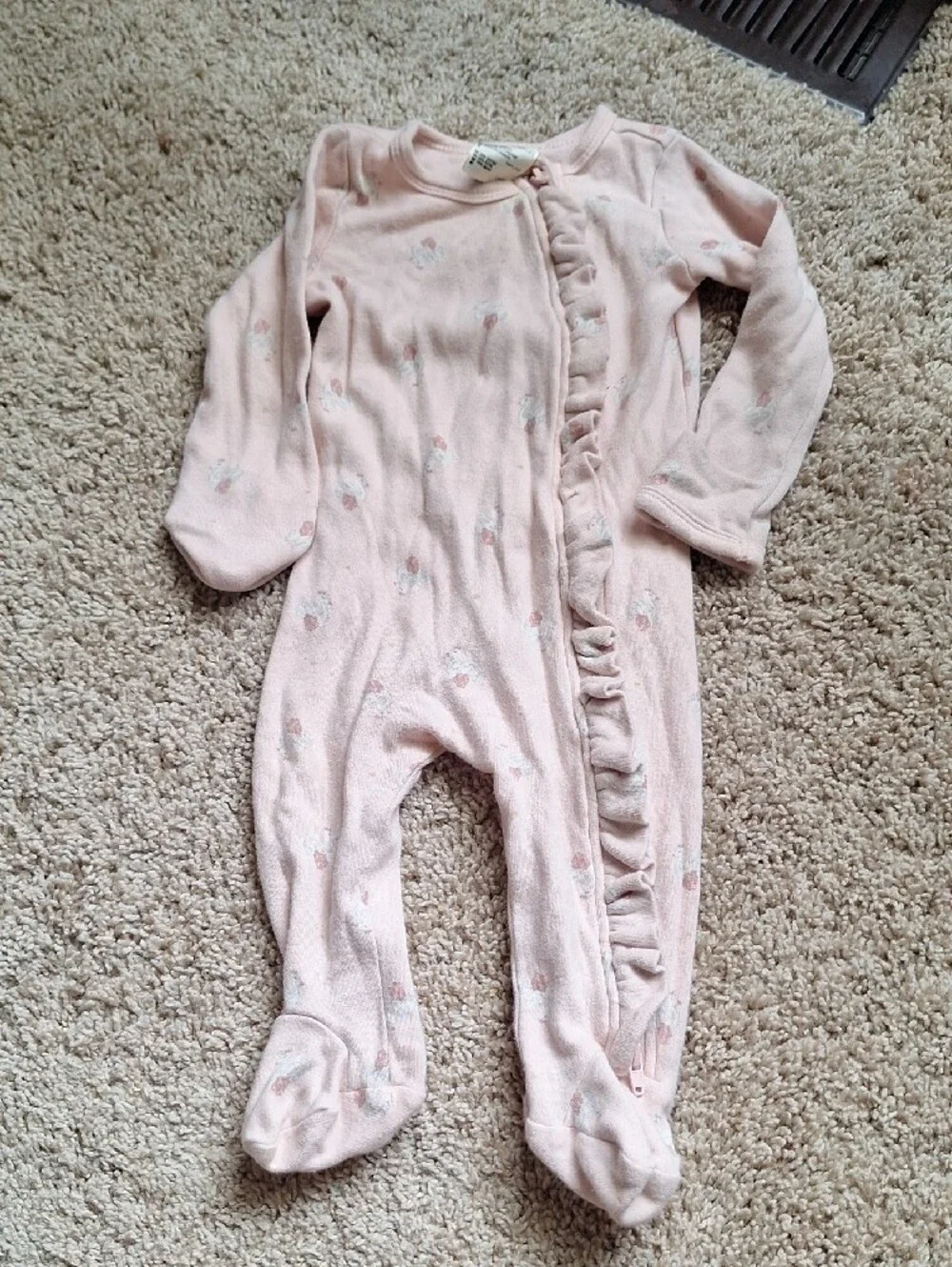 First Impressions 2Pc Set Pink Floral Ruffle Footed Jammies With Matching Jacket
